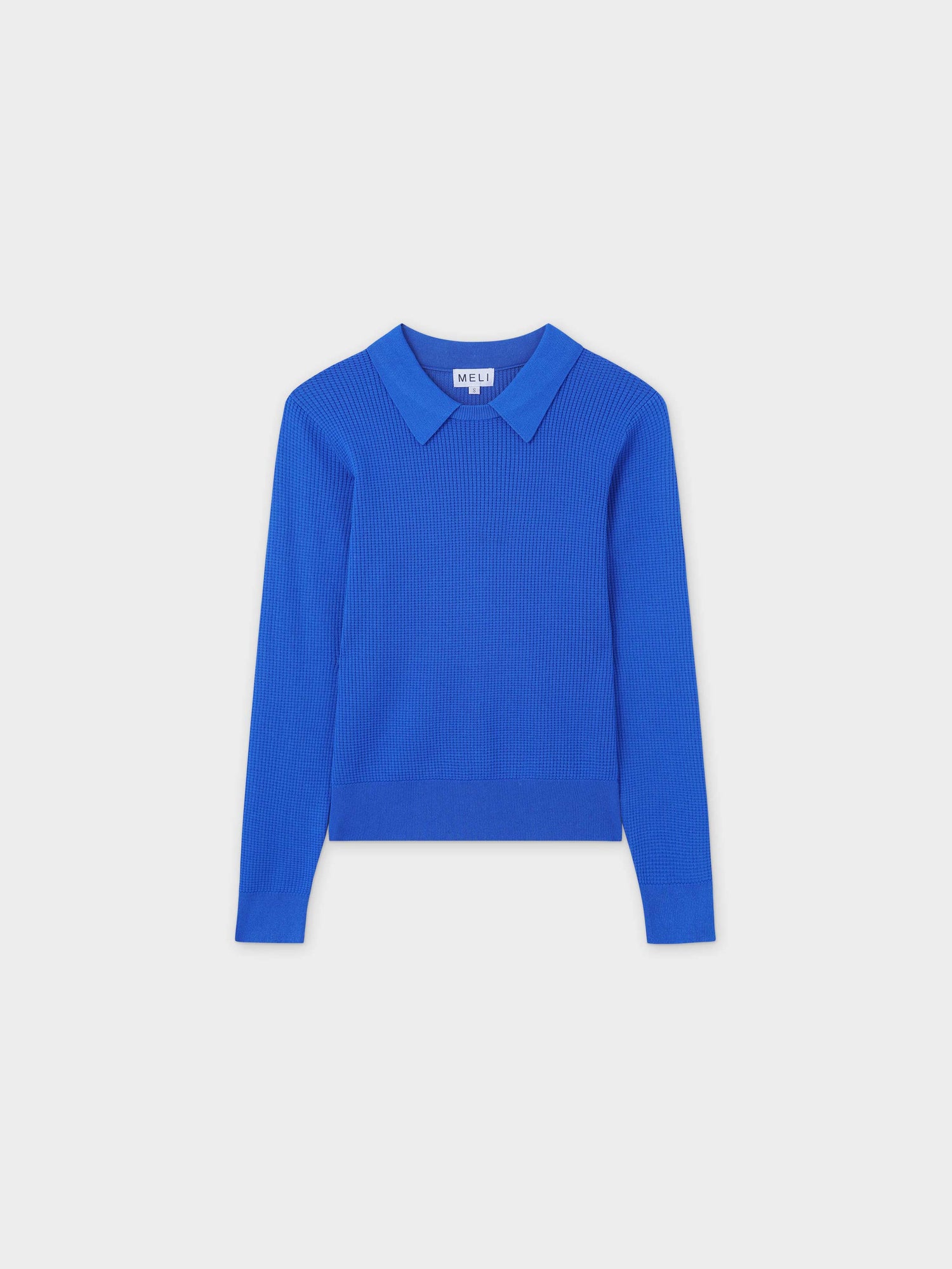 Waffle Collared Sweater-Cobalt Blue