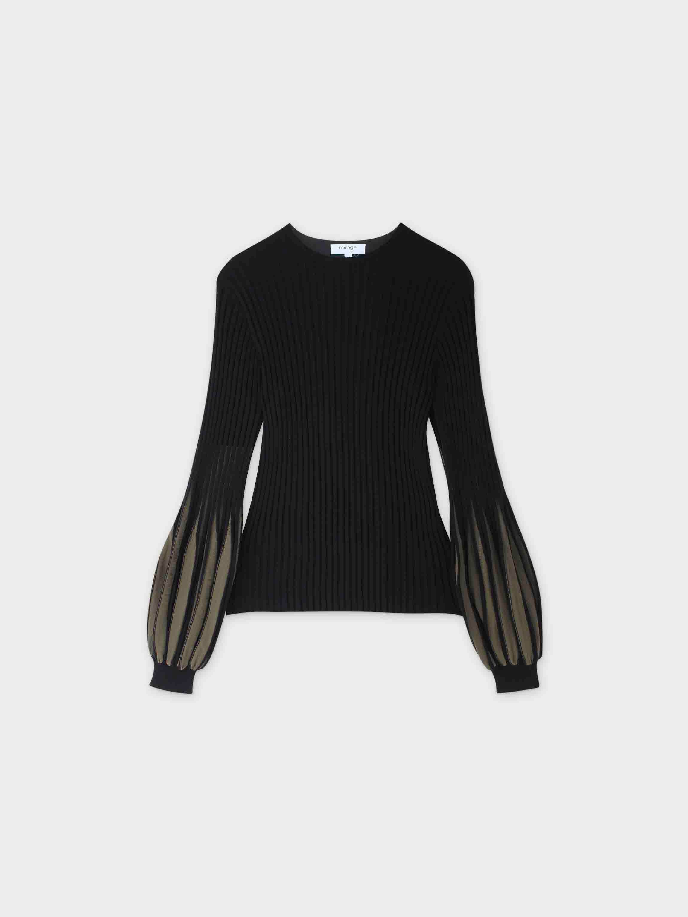 balloon sleeve sweater-black/olive