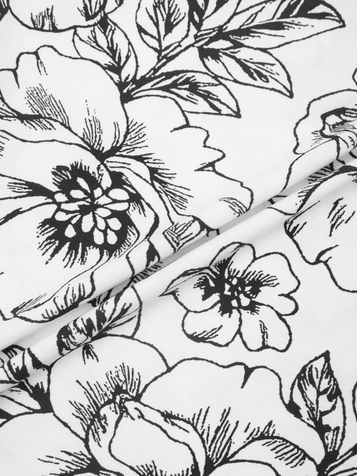 Printed Collar Snap Tee-Sketch Floral