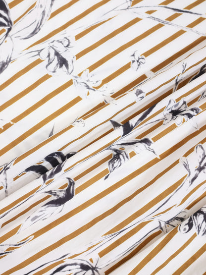 3/4 Sleeve Printed Blouse-Cream/Brown Stripe