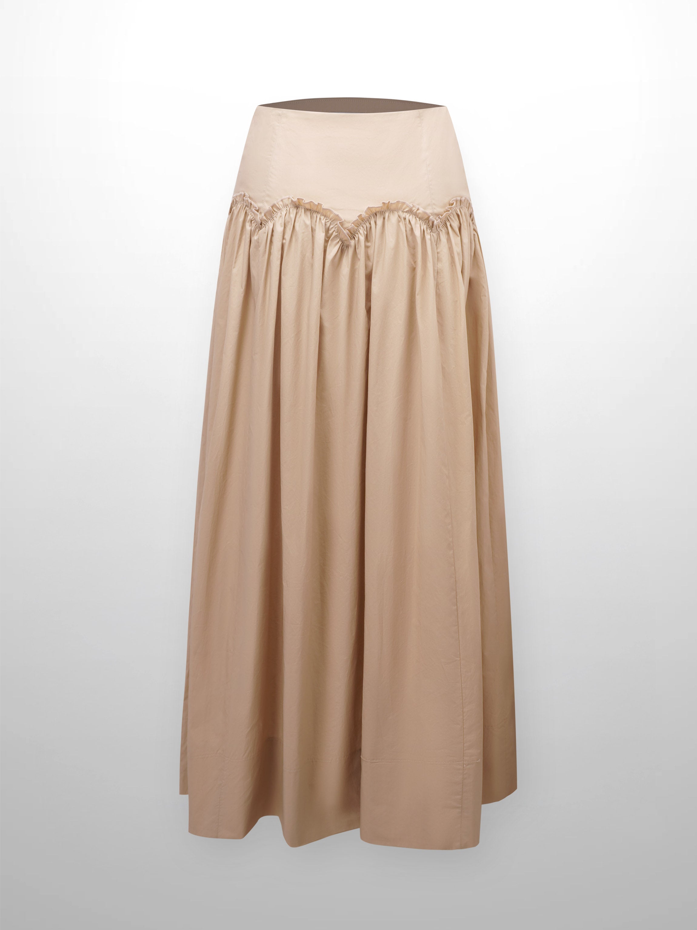 Yoke Ruffle Skirt-Tan