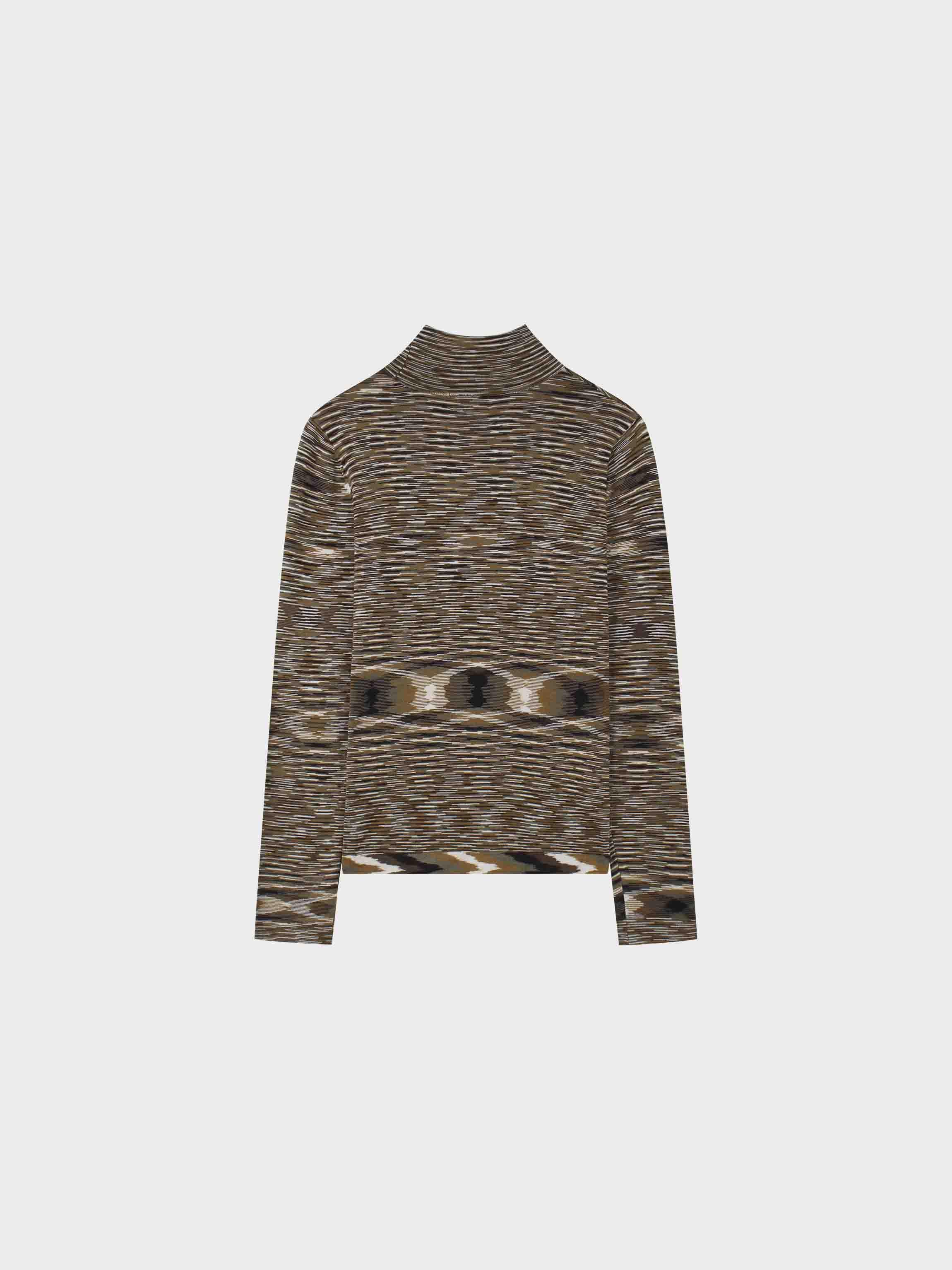 Abstract Stripe Knit Turtleneck-Olive/Black