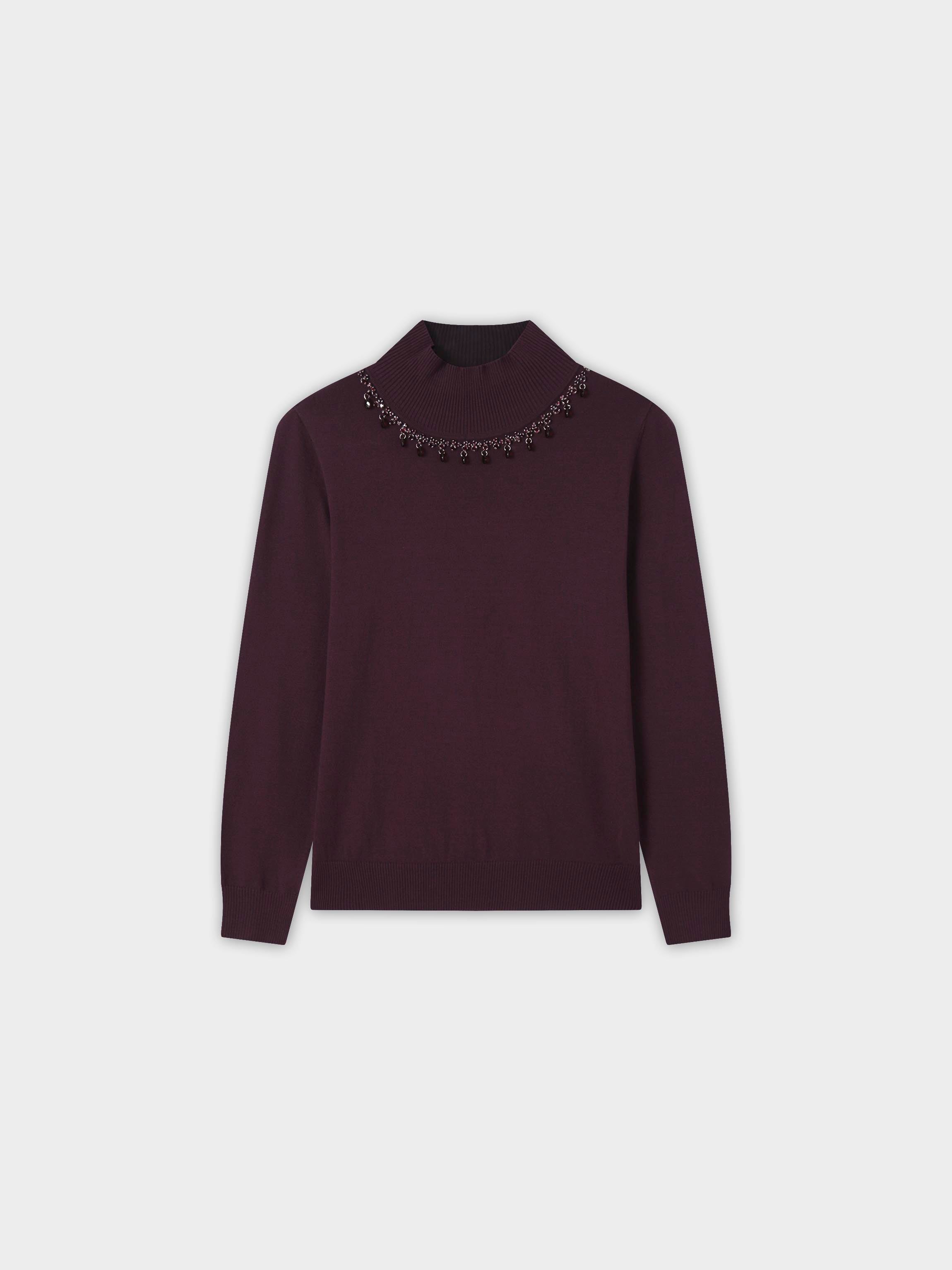 Beaded Turtleneck-Burgundy