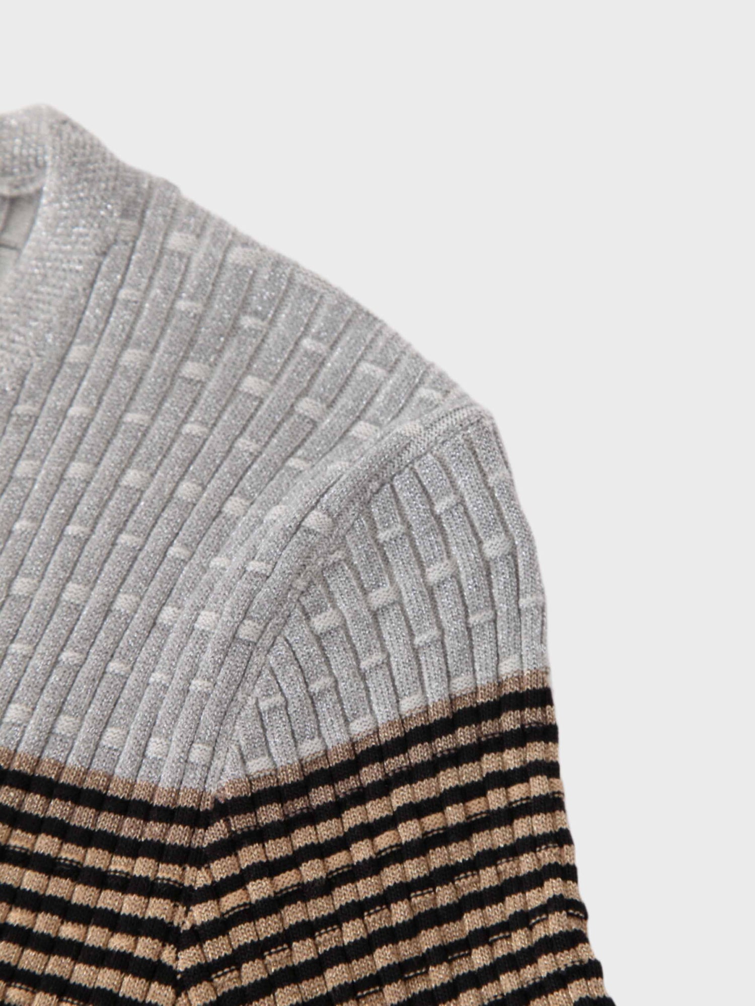 Lurex Stripe Wrap Sweater-Gold/Silver/Black