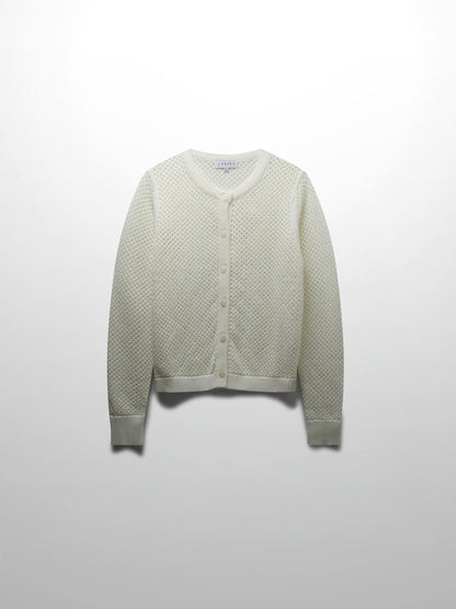 Crochet Knit Button Down Cardigan-White