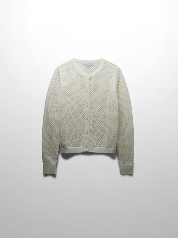 Crochet Knit Button Down Cardigan-White