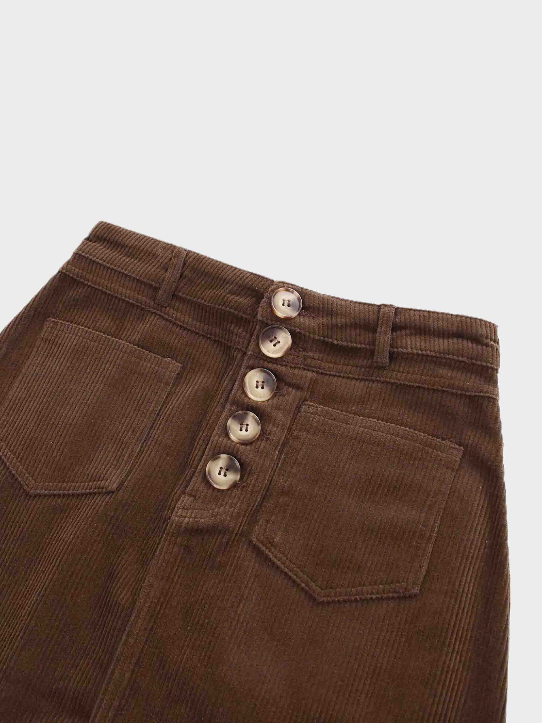 Straight Pocket Skirt-Brown