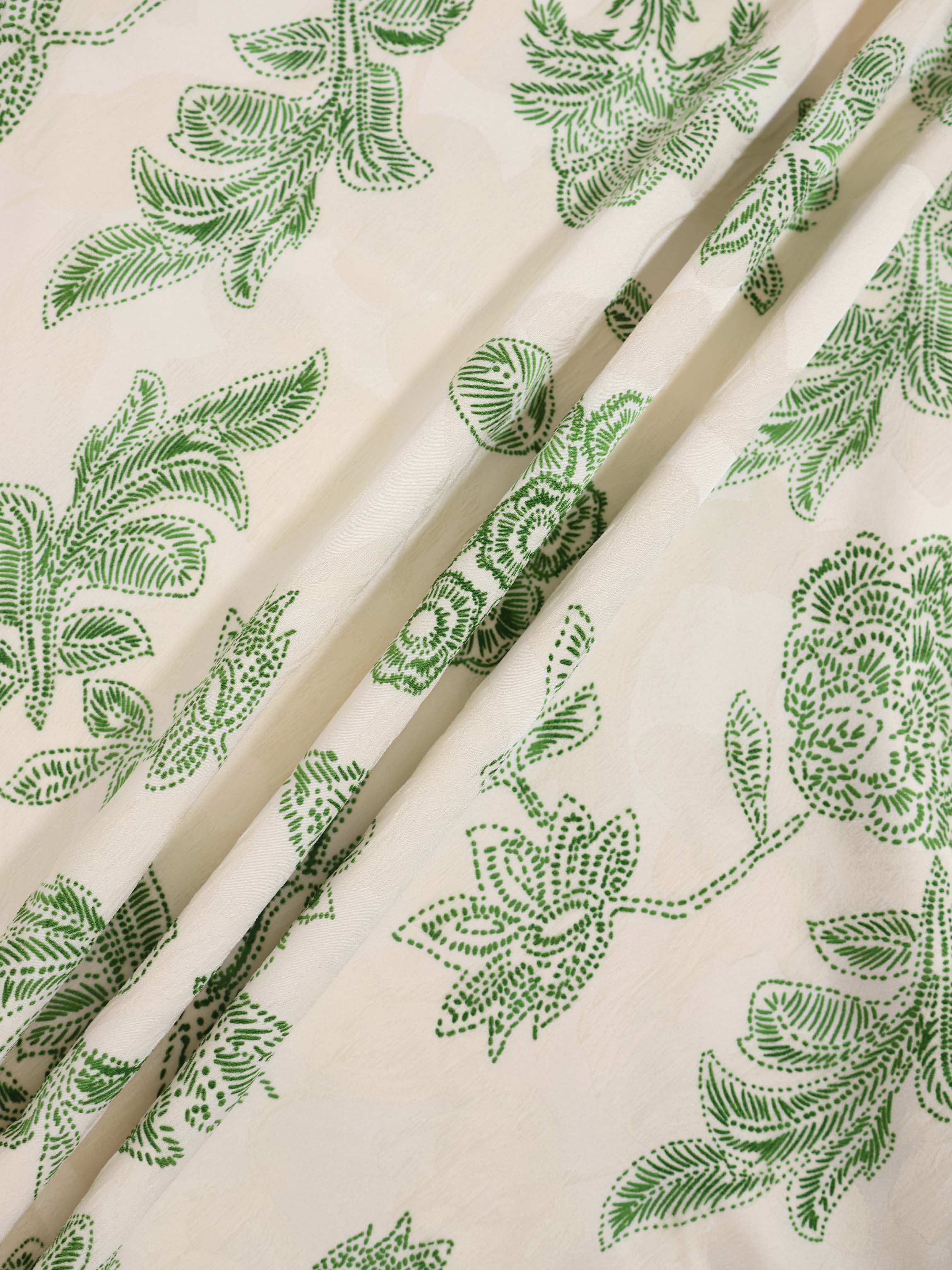 Waist Yoke Dress-Green Sketch Flower