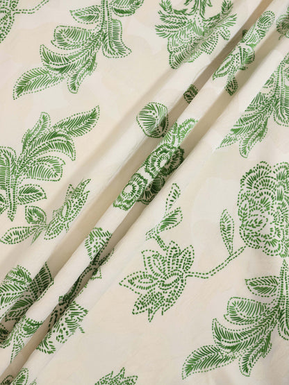 Waist Yoke Dress-Green Sketch Flower