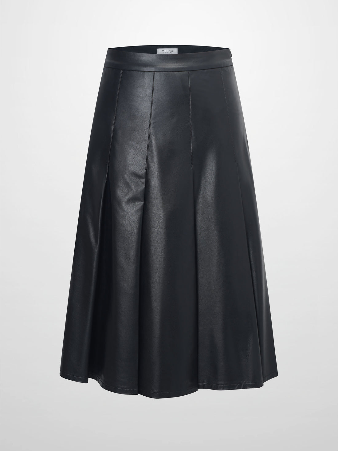 Faux Leather Stitch Down Pleated Skirt-Black