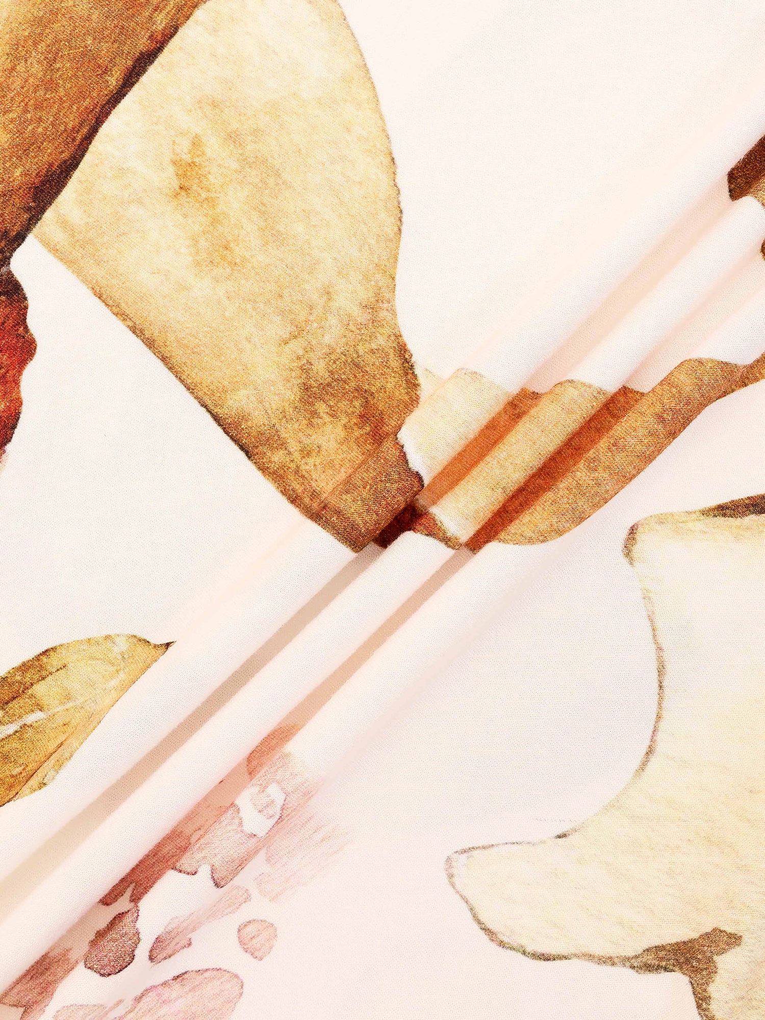 Printed Linen Blend Slip Skirt-Brown Floral