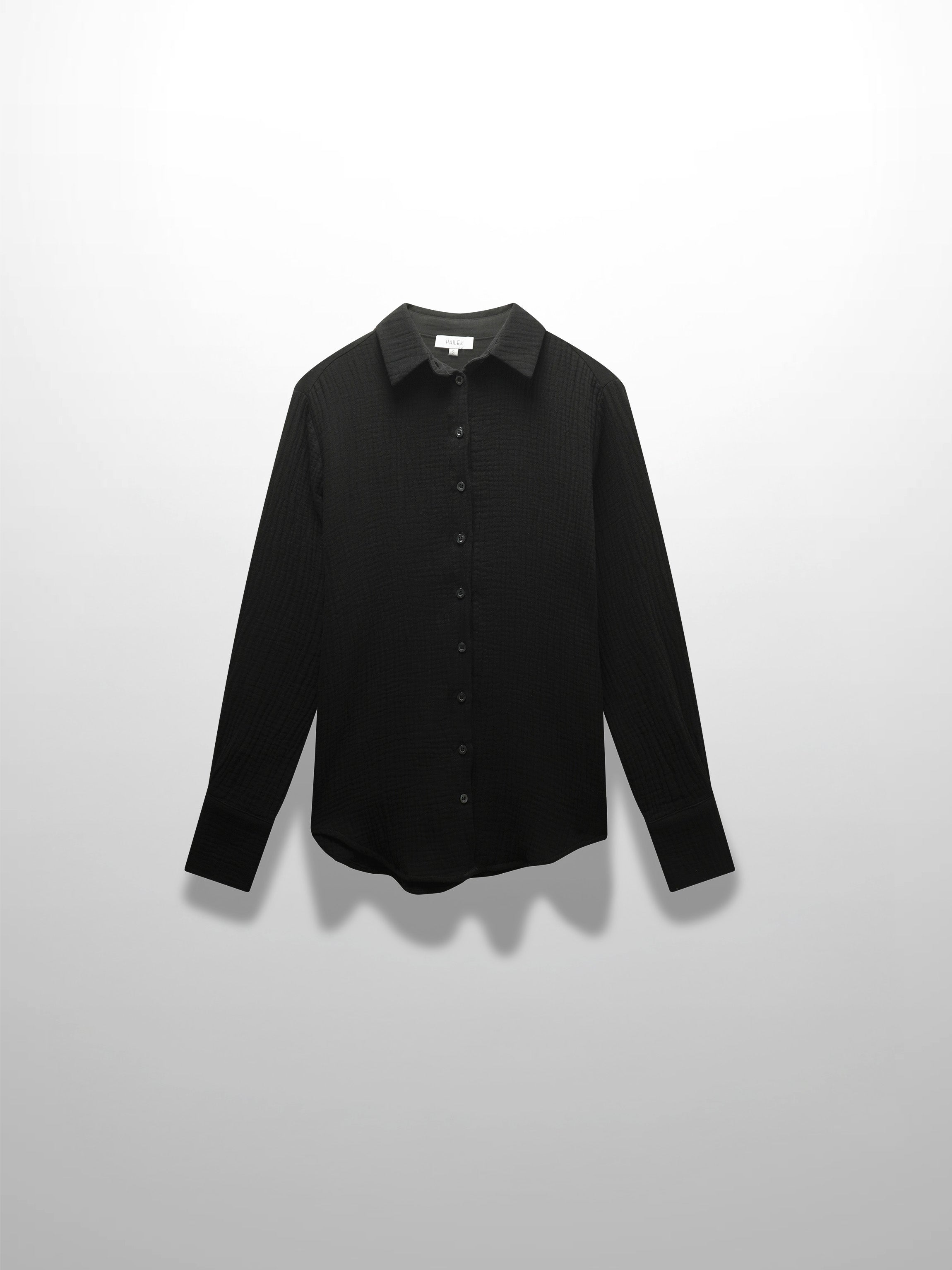 Gauze Button Down Blouse-Black