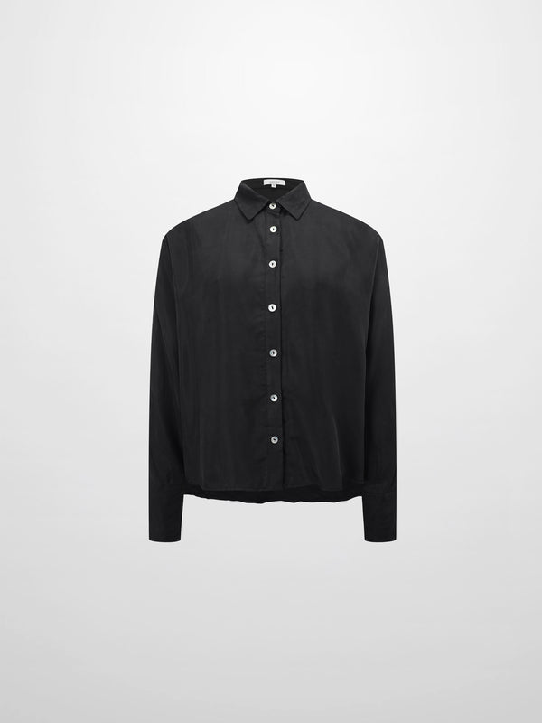 Dolman Sleeve Cupro Blouse-Black