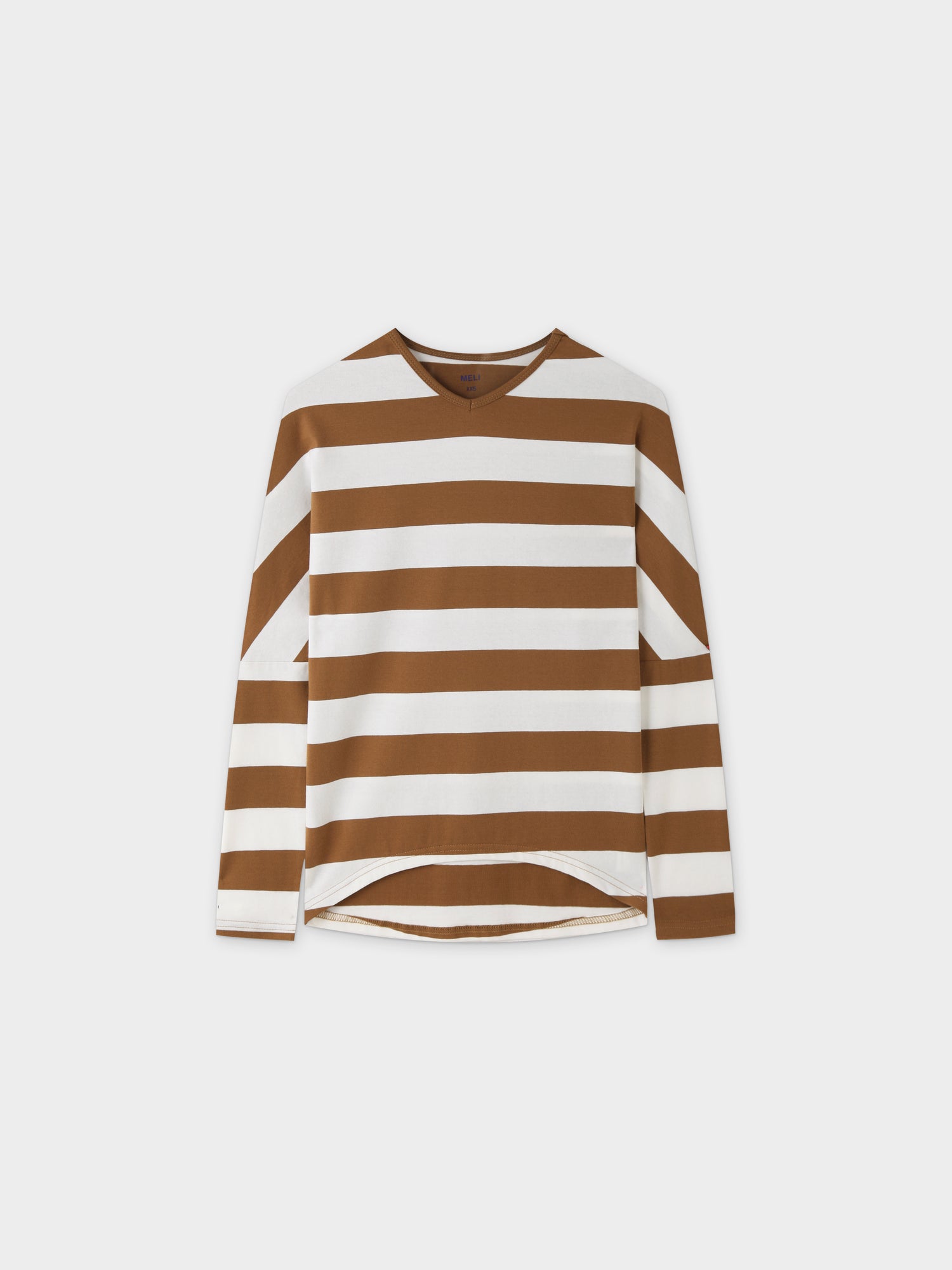 Striped Dolman V Neck-Brown/White