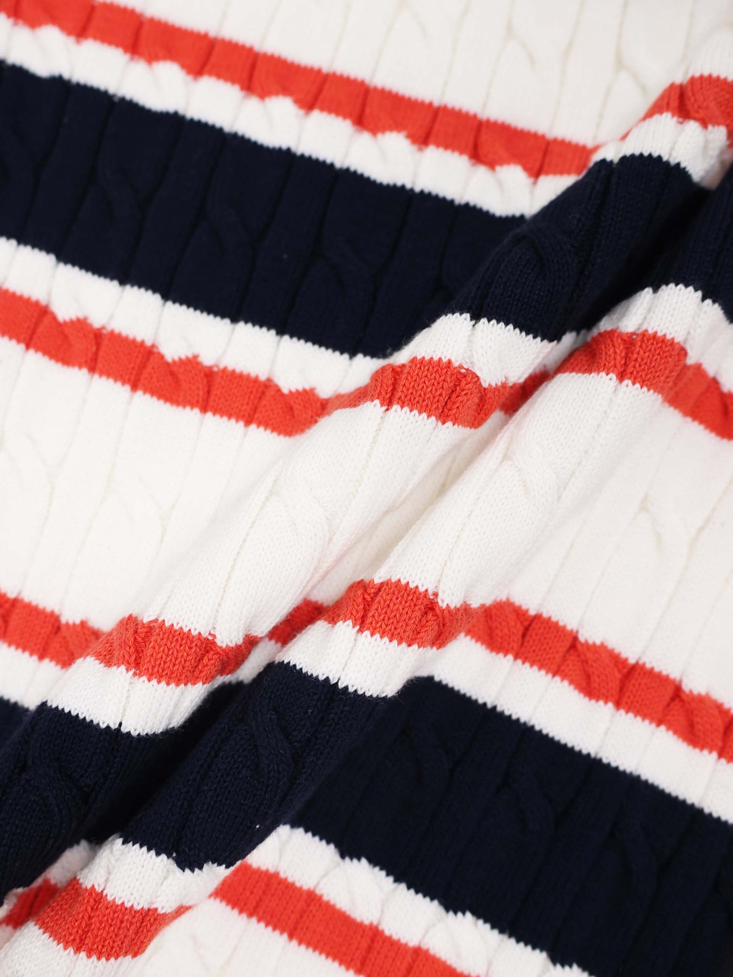 Striped Cable Sweater-Navy/White/Orange