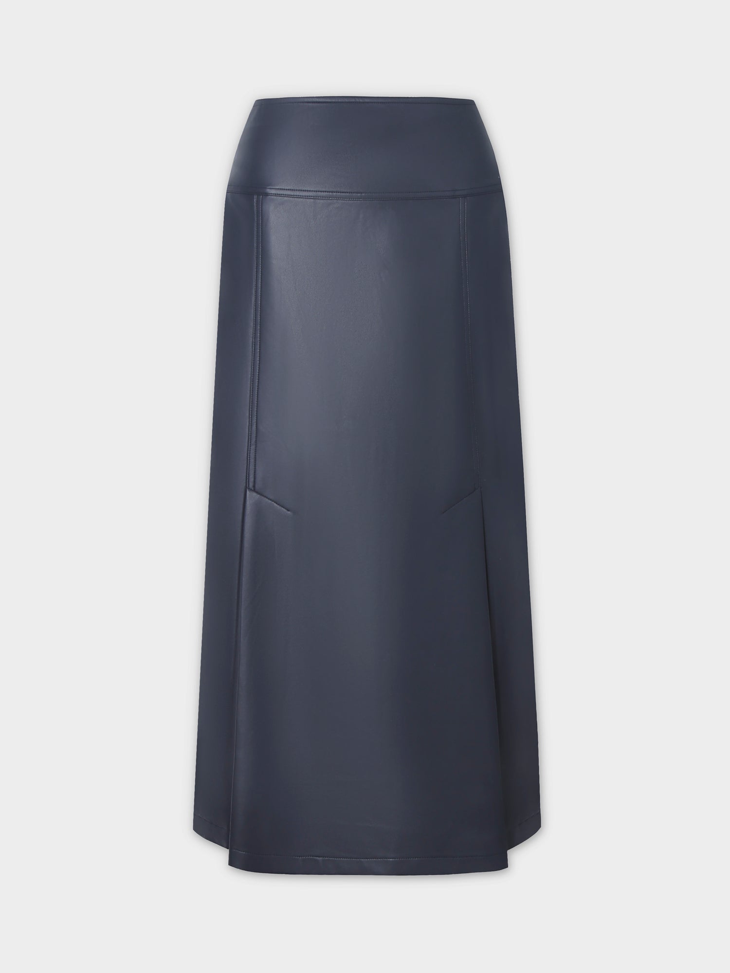 Leather Inverted Pleat Skirt-Navy