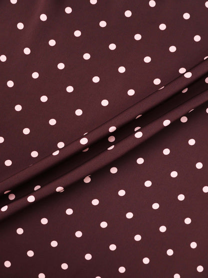 Faux Wrap Polka Dot Skirt - Burgundy/Pink
