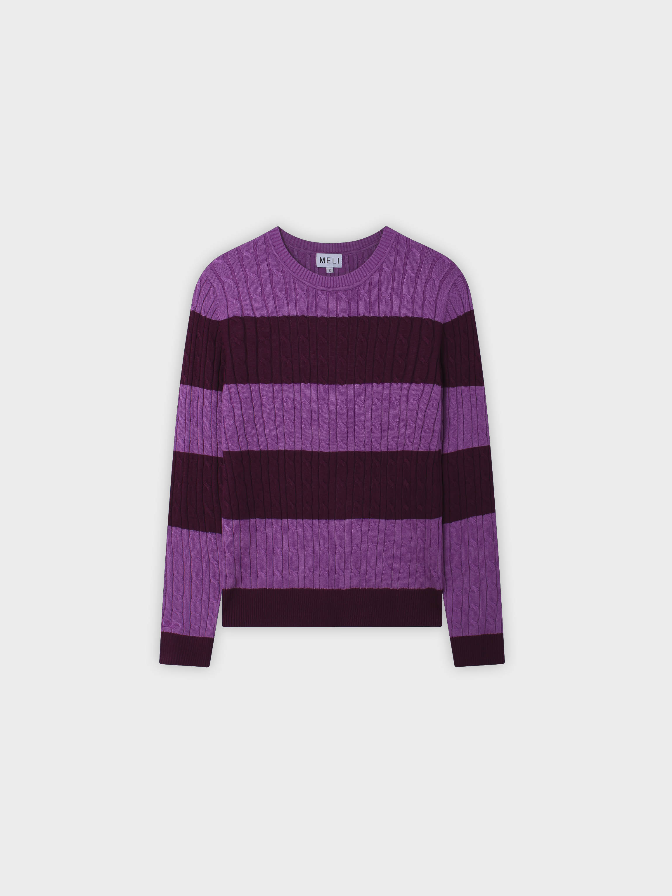 Striped Cable Sweater-Burgundy/Fuchsia