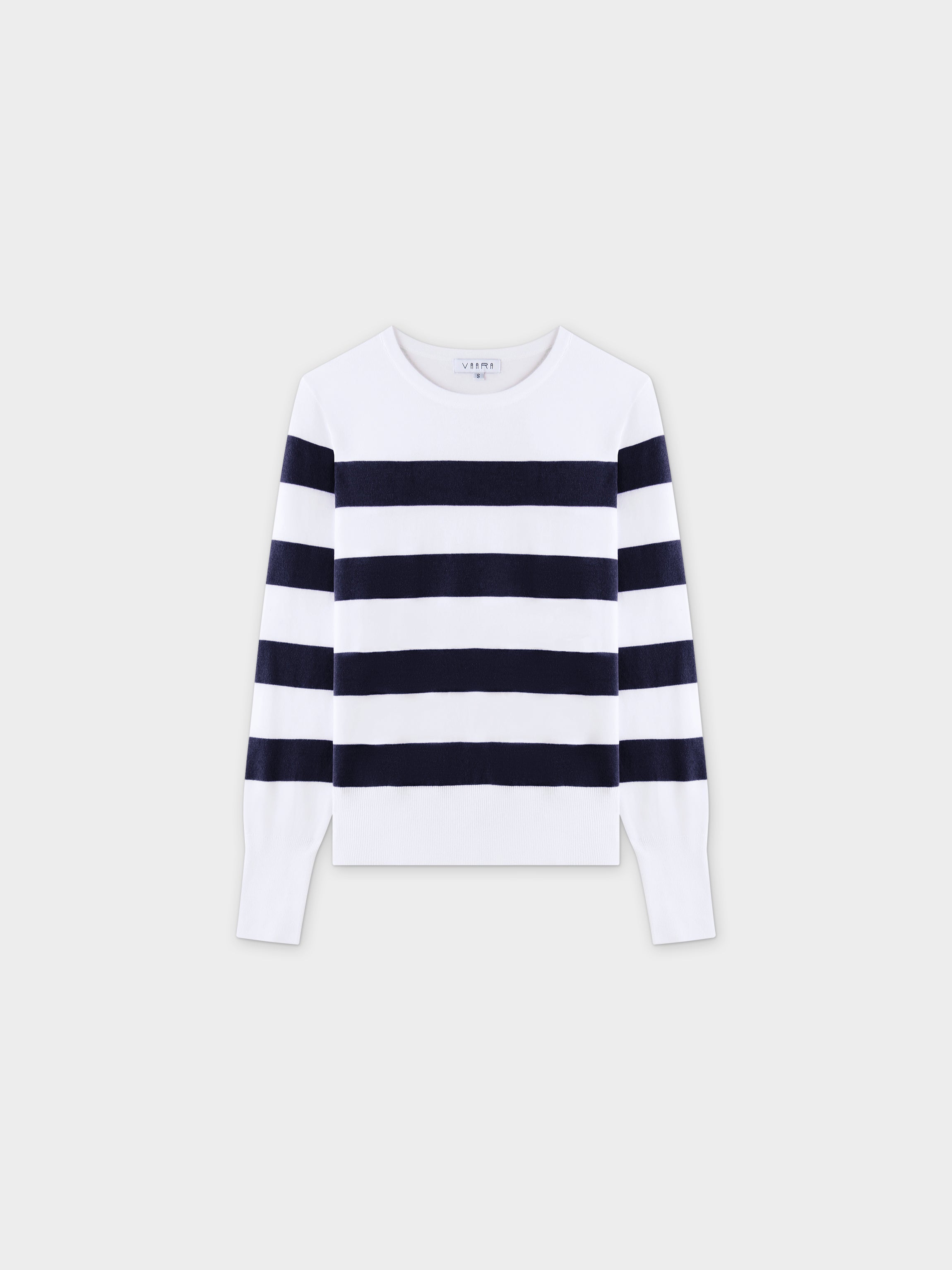 Striped Cotton Sweater-Navy