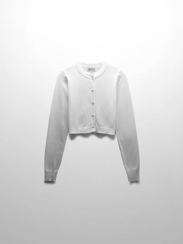 Trim Detail Crew Crop Cardigan-White