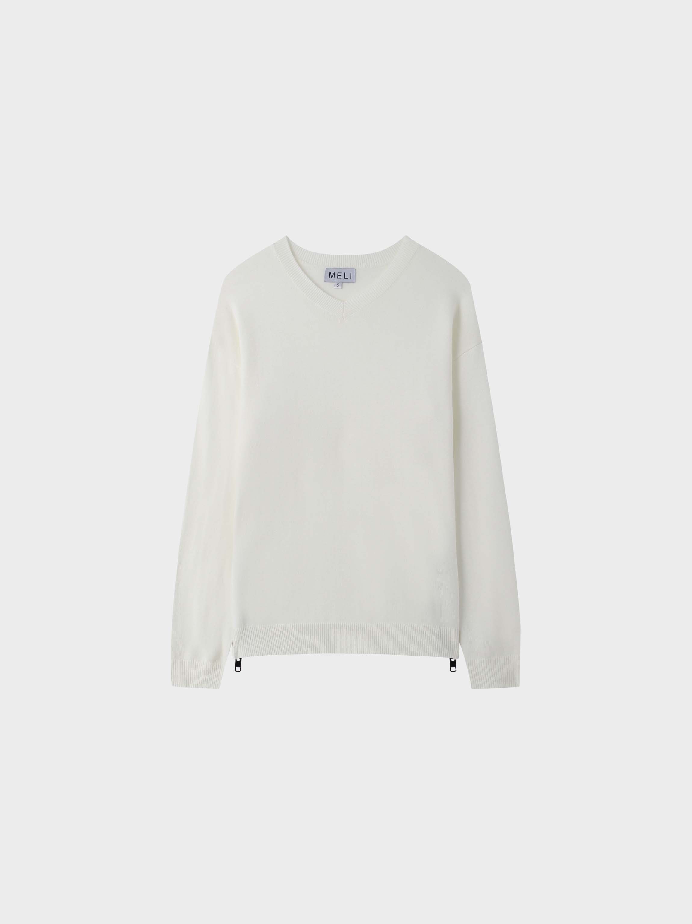 Side Zipper Sweater-Cream