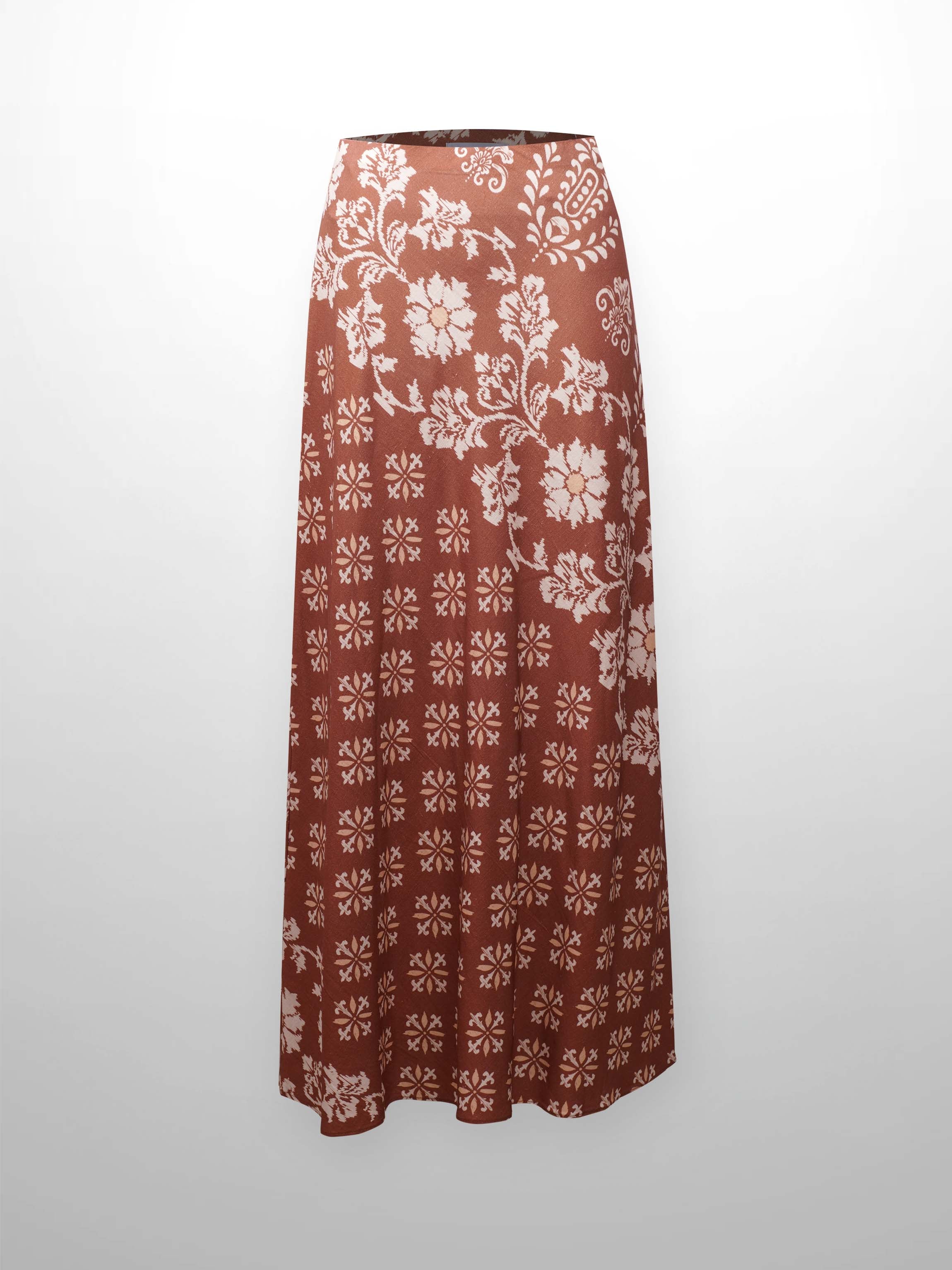 Printed Linen Blend Slip Skirt-Geo Medalion