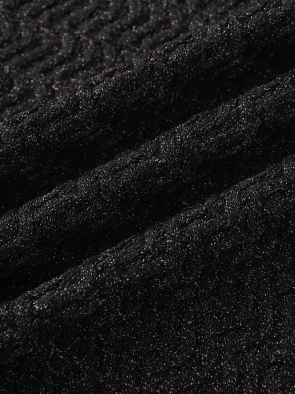 Textured Lurex Crew Sweater-Black