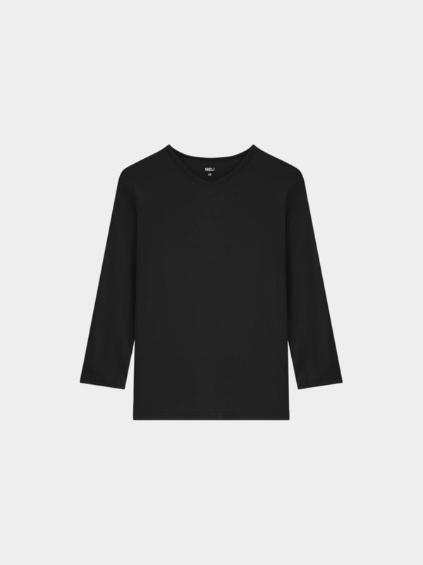 BASIC HIGH V TEE 3Q-BLACK
