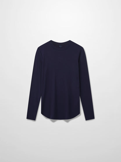 Rounded Hem Ribbed T-Shirt-Navy