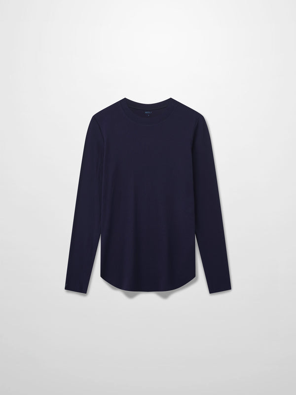 Rounded Hem Ribbed T-Shirt-Navy