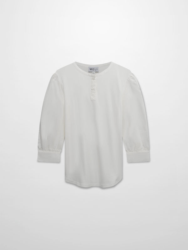 Puff Sleeve Ribbed T-Shirt-White