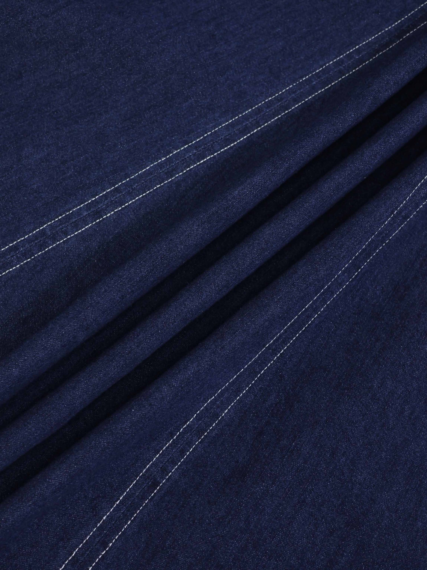 Seamed Bottom Stitched Denim Skirt-Dark Blue