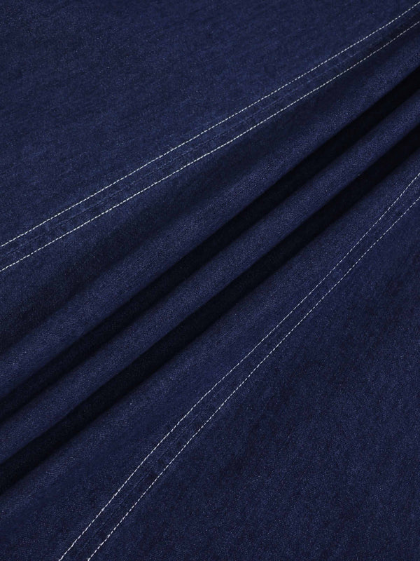 Seamed Bottom Stitched Denim Skirt-Dark Blue