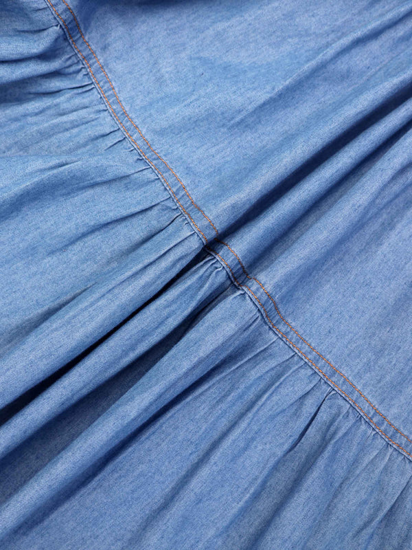 Button Prairie Denim Skirt-Blue