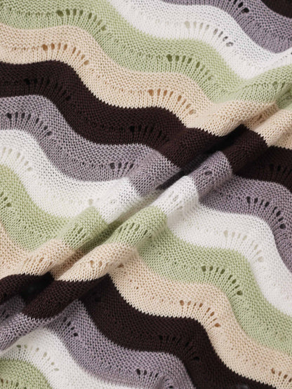 Crochet Stripe Sweater - Brown/Green/Cream