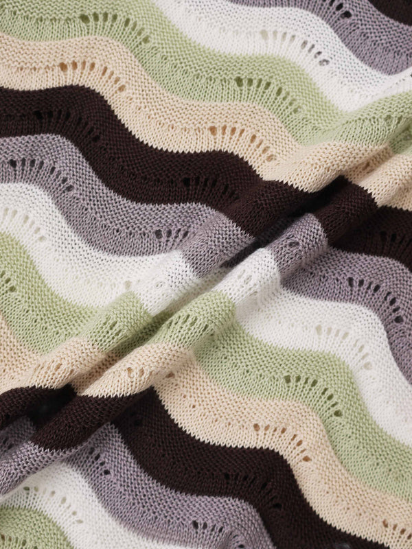 Crochet Stripe Sweater - Brown/Green/Cream