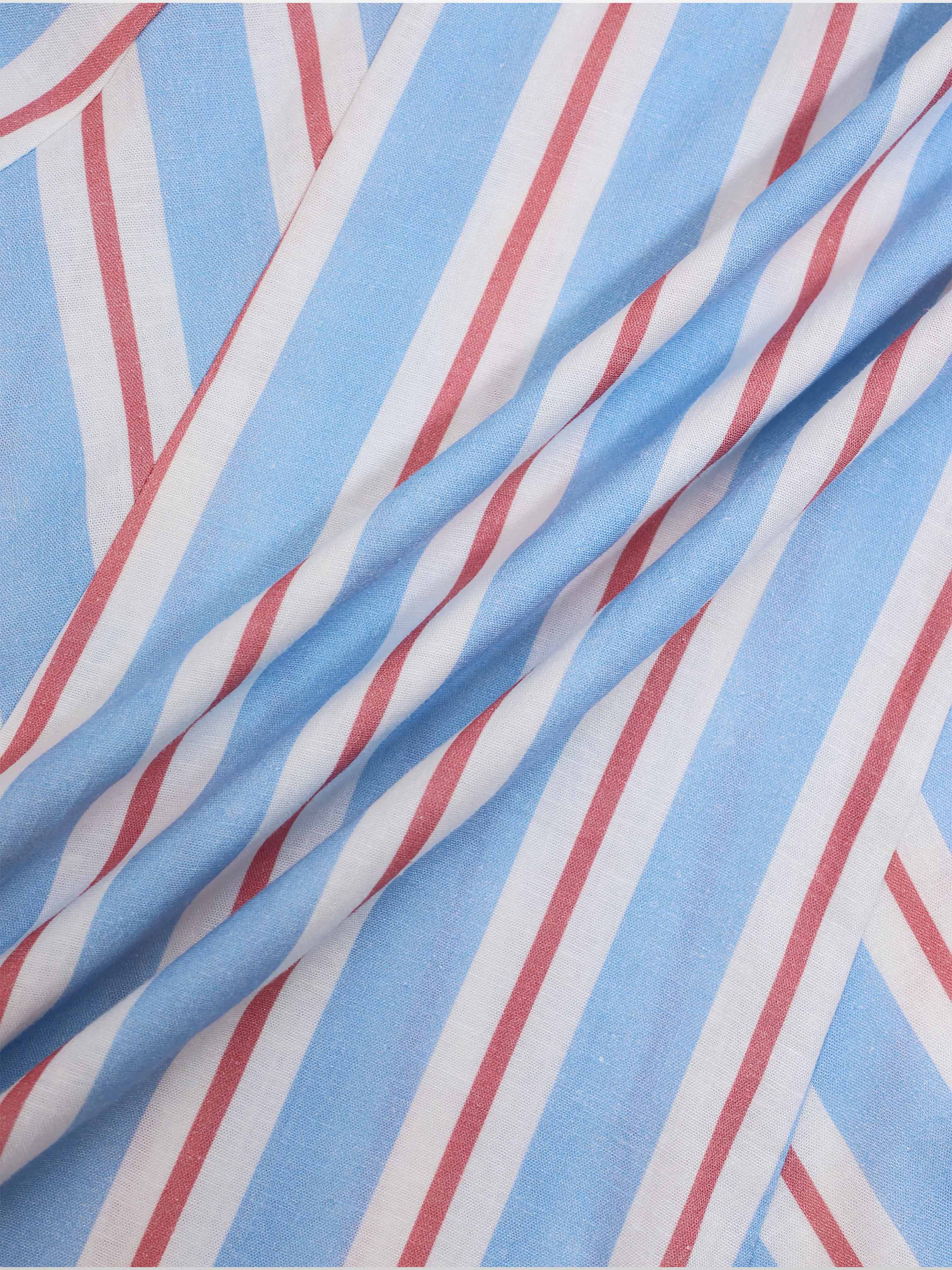 Striped Flare Sleeve Dress-Light Blue/White