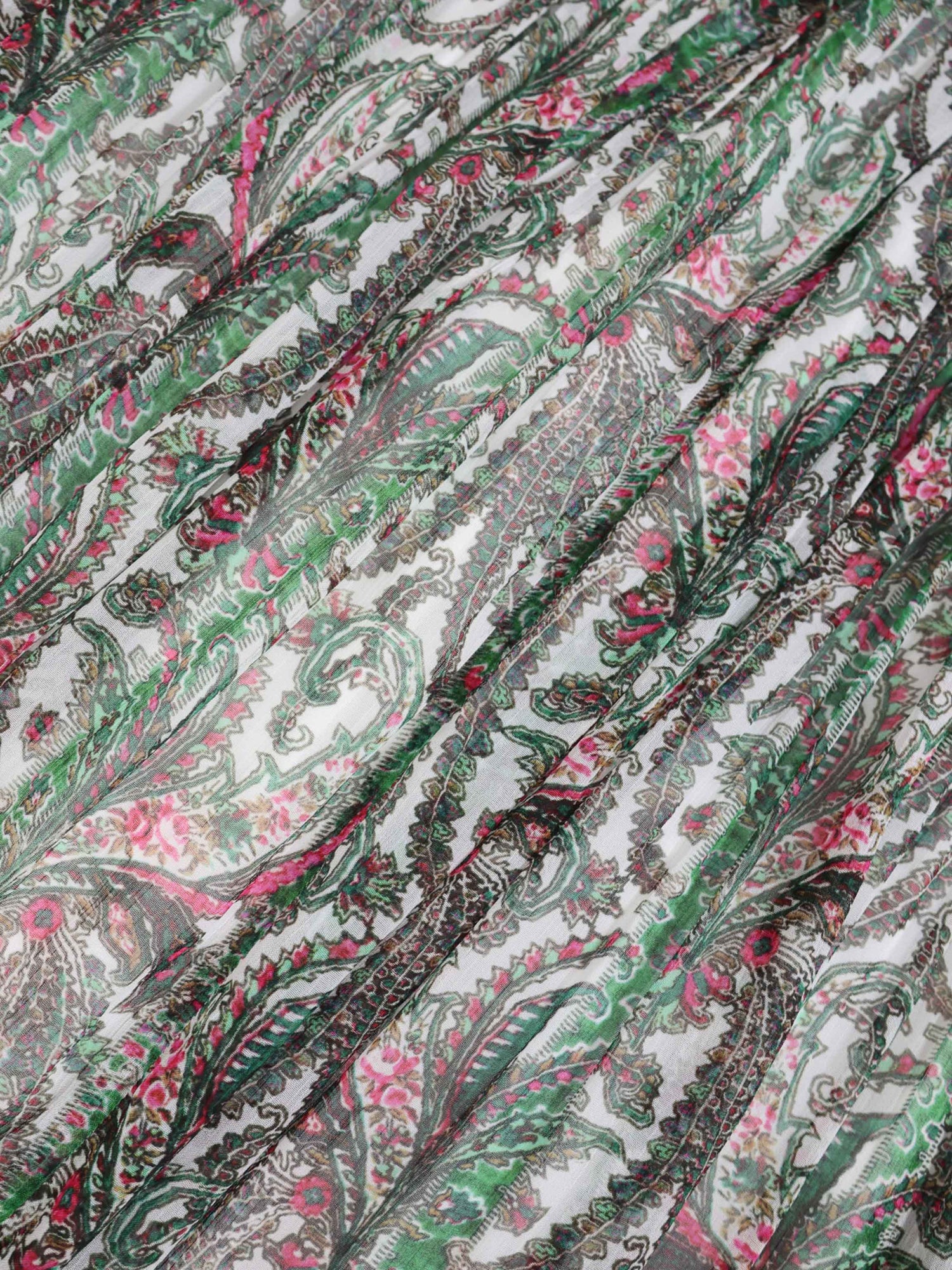 Shirred Sleeve Dress-Green Paisley