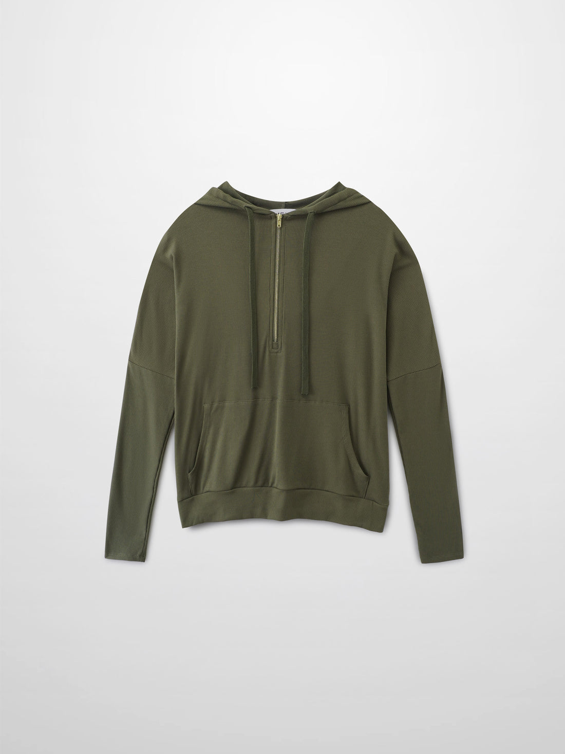 Ribbed Half Zip Hoodie Tee-Olive Green