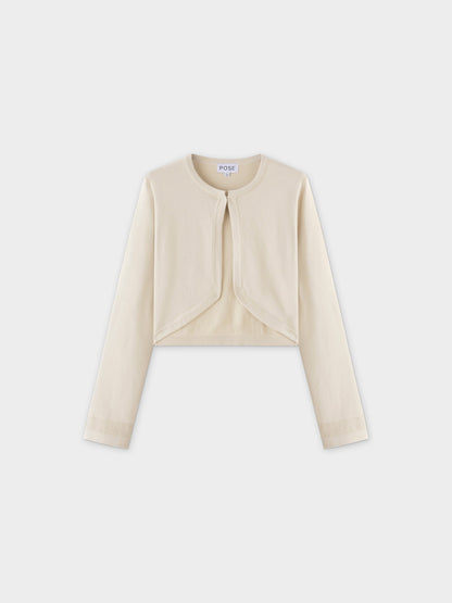 Flat Ribbed Trim Shrug-Ivory