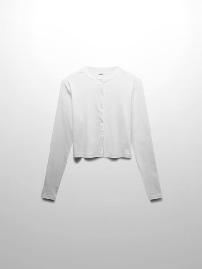 Basic T-Shirt Cropped Cardigan-White