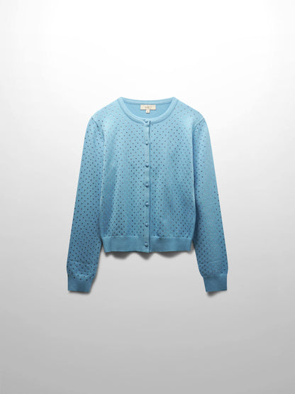 Stone Embellished Crew Cardigan-Sky Blue