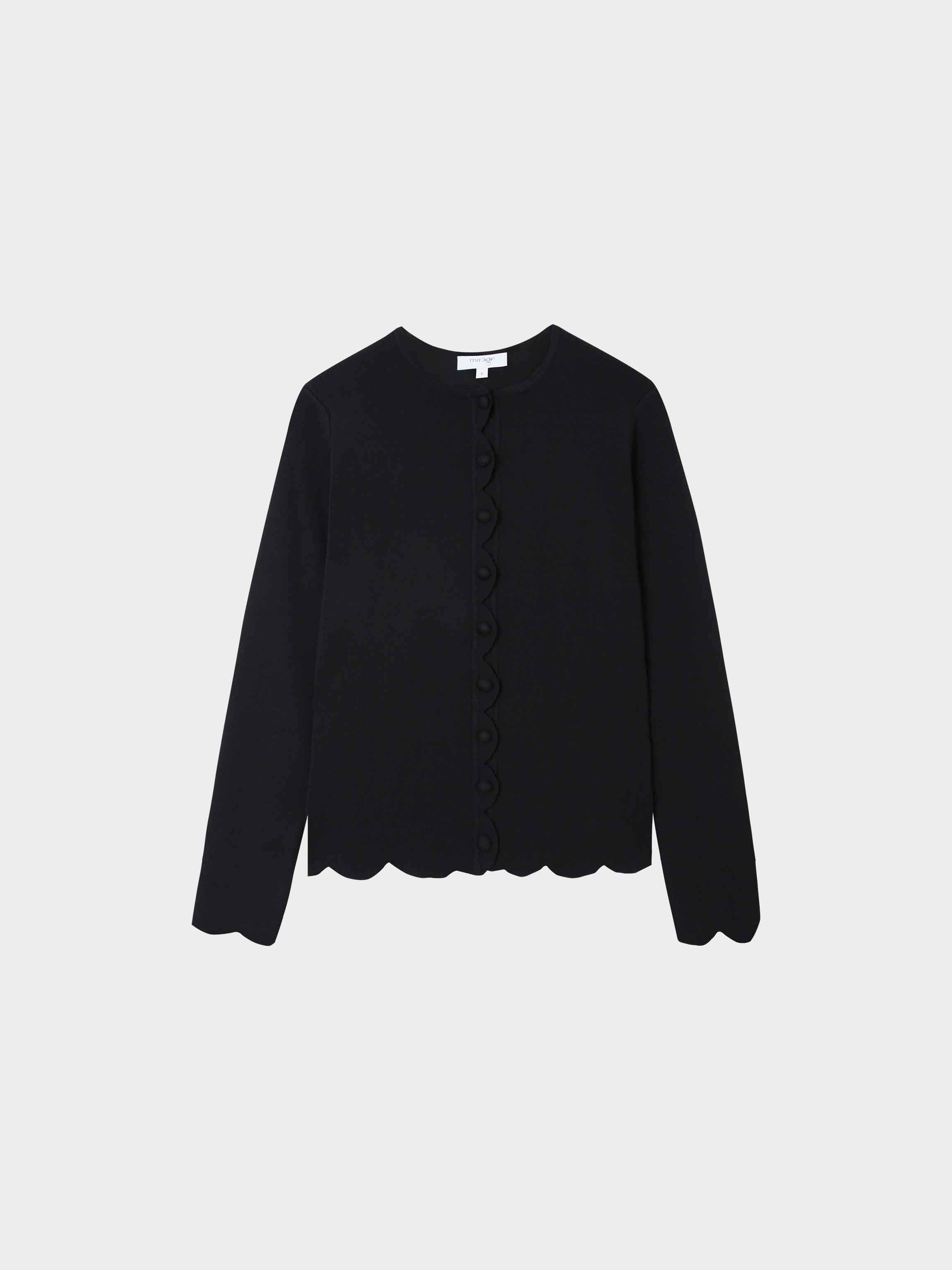 Scallop Edge Crew Cardigan-Black