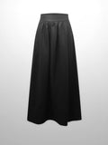 Gathered Waist Linen Skirt-Black
