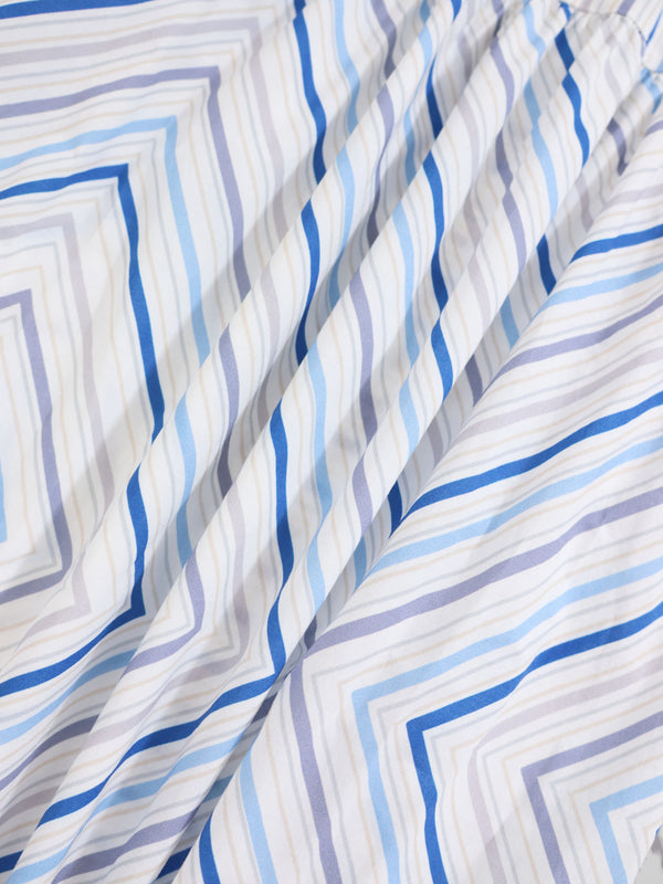 Belted Wide Sleeve Dress-Blue Stripe