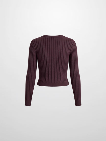 Lightweight Ribbed Cardigan 17"- Burgundy