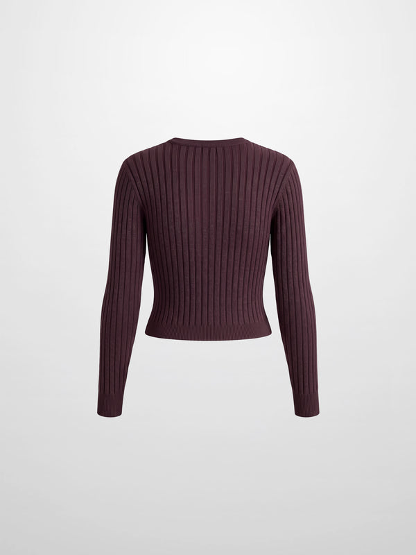 Lightweight Ribbed Cardigan 17"- Burgundy