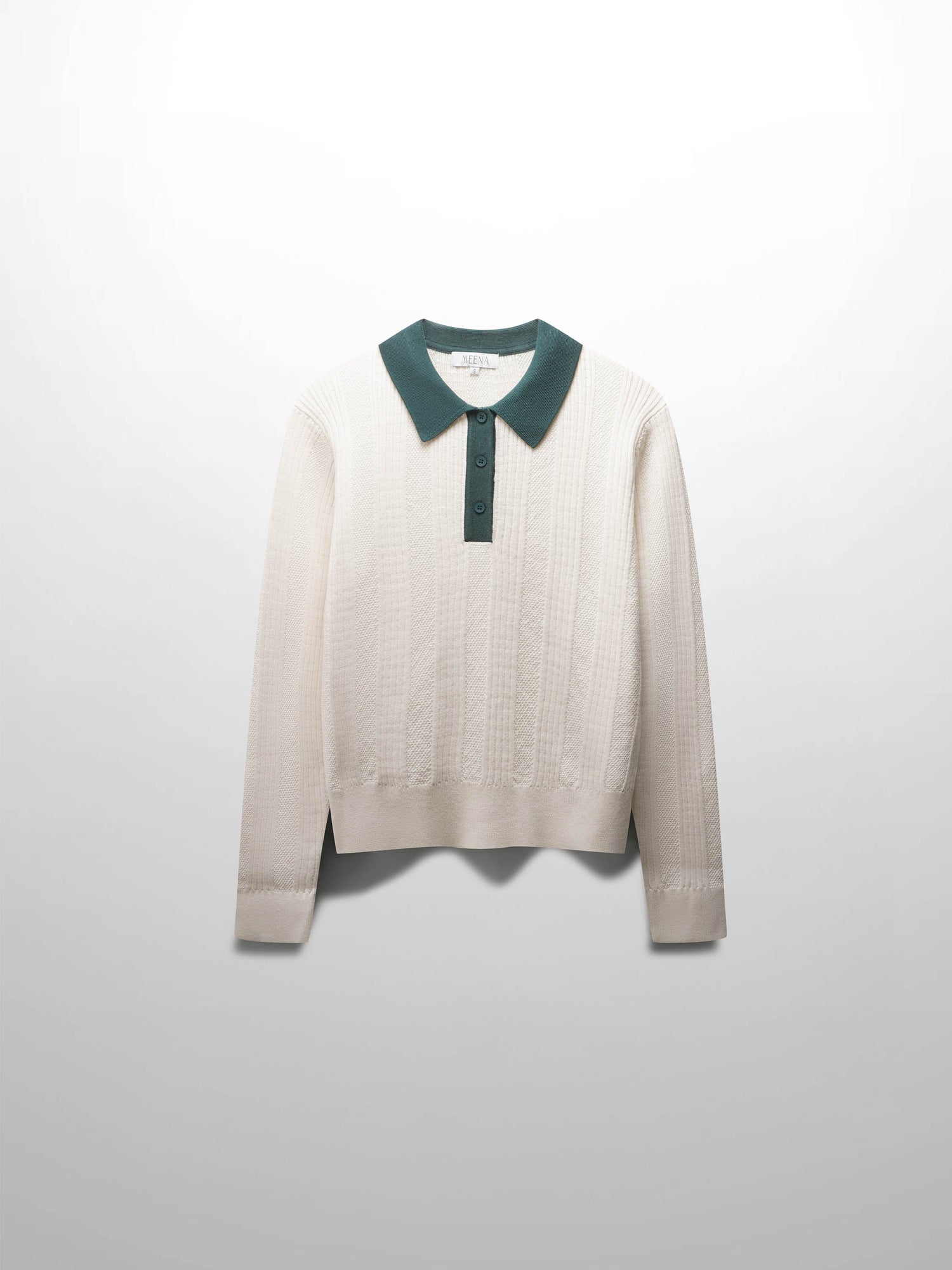 Knit Detail Collar Sweater-Cream/Green