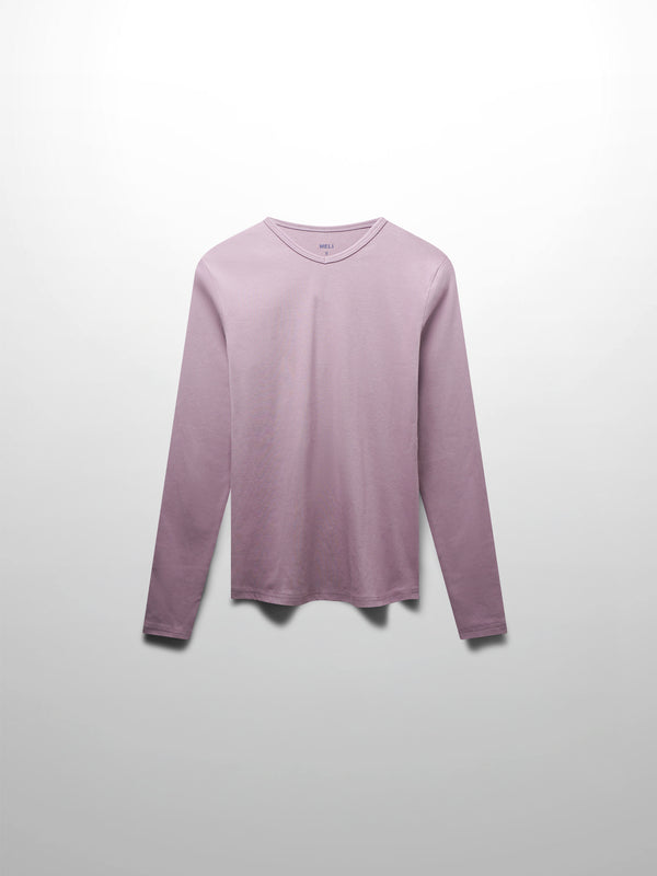 Basic High V Tee Long Sleeve-Lavender