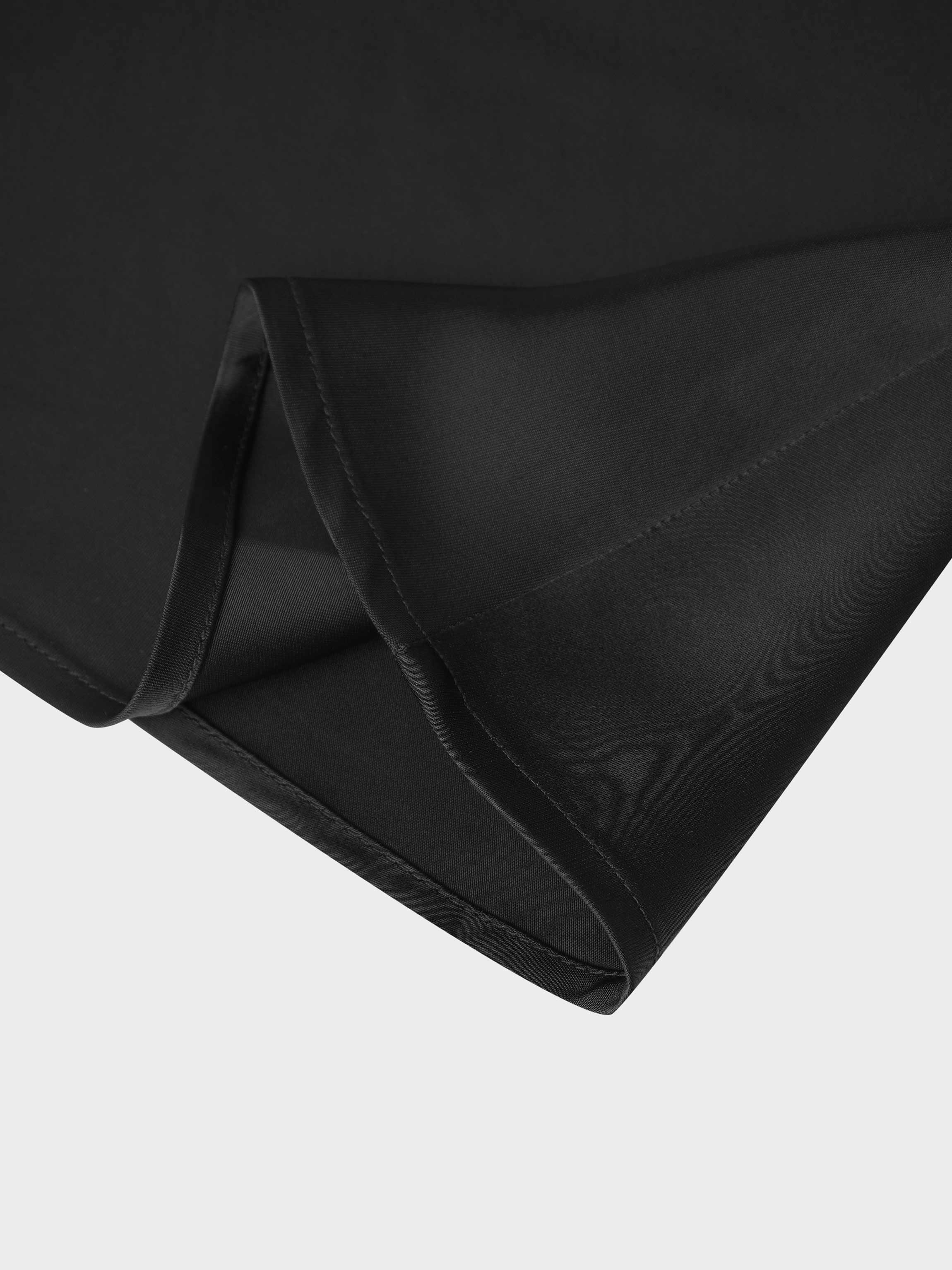 Faux Satin Bottom Flare Skirt-Black